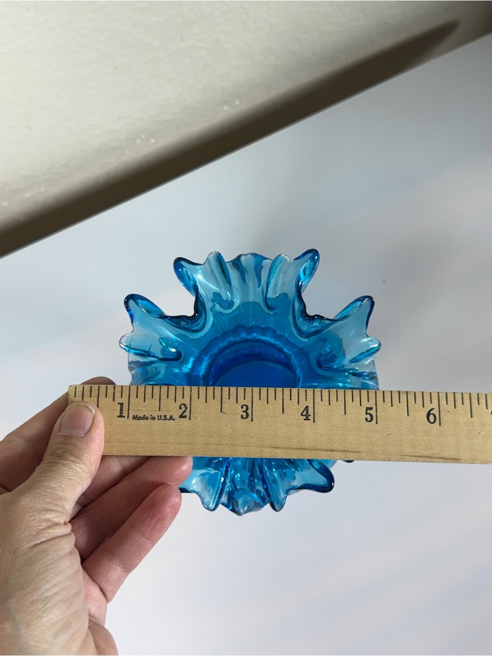 Blue Ruffled Glass Vase - Picture 6 of 6